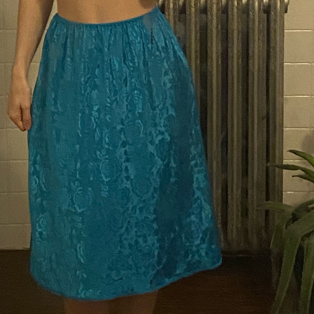 Vintage shiny blue floral hippie skirt